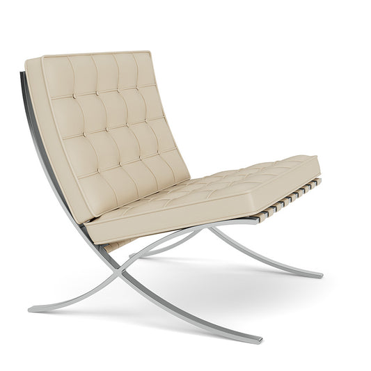 Comfortable Barcelona Chair in Cream Leather - Mies Van Der Rohe Replica