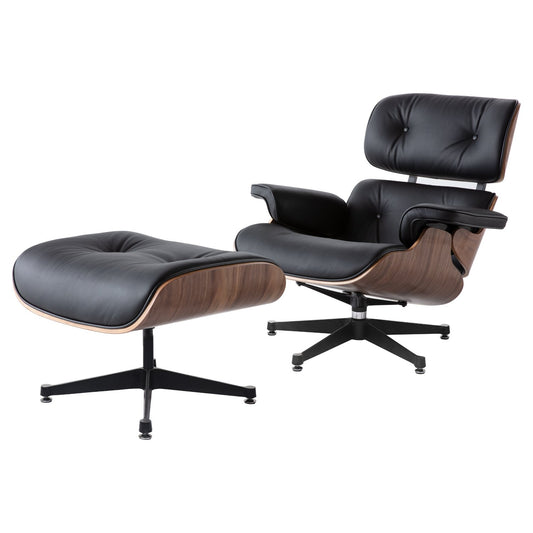 Charles Eames Lounge Chair and Ottoman Replica - Black with Walnut Wood, Elephant Base