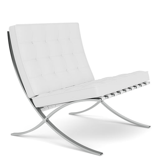 Stylish Barcelona Chair in White Leather - Mies Van Der Rohe Replica