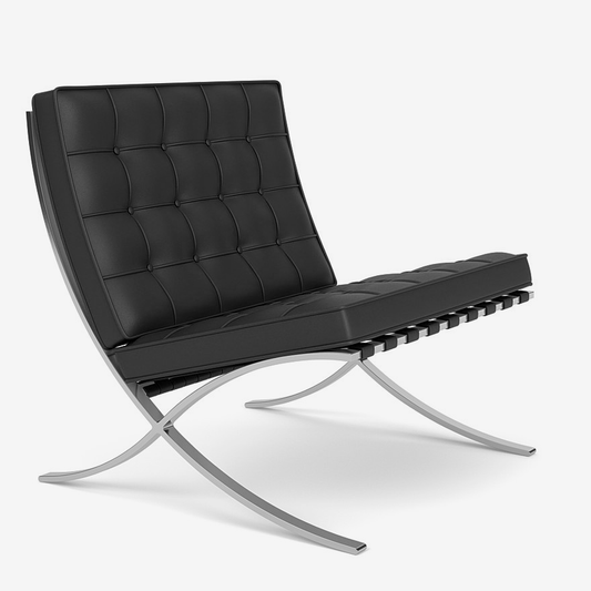 Comfortable Barcelona Chair in Dark Grey Leather - Mies Van Der Rohe Replica