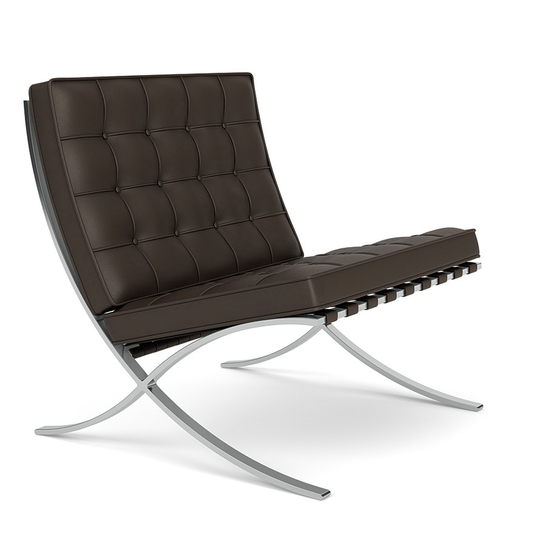 Comfortable Barcelona Chair in Chocolate Brown Leather - Mies Van Der Rohe Replica