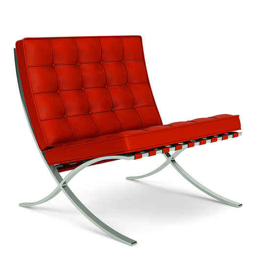 Stylish Barcelona Chair in Red Leather - Mies Van Der Rohe Replica