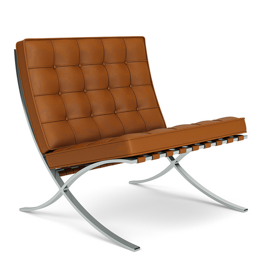 Stylish Barcelona Chair in Tan Brown Leather - Mies Van Der Rohe Replica