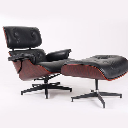 Charles Eames Lounge Chair and Ottoman Replica - Black with Dark Rosewood, Normal Base